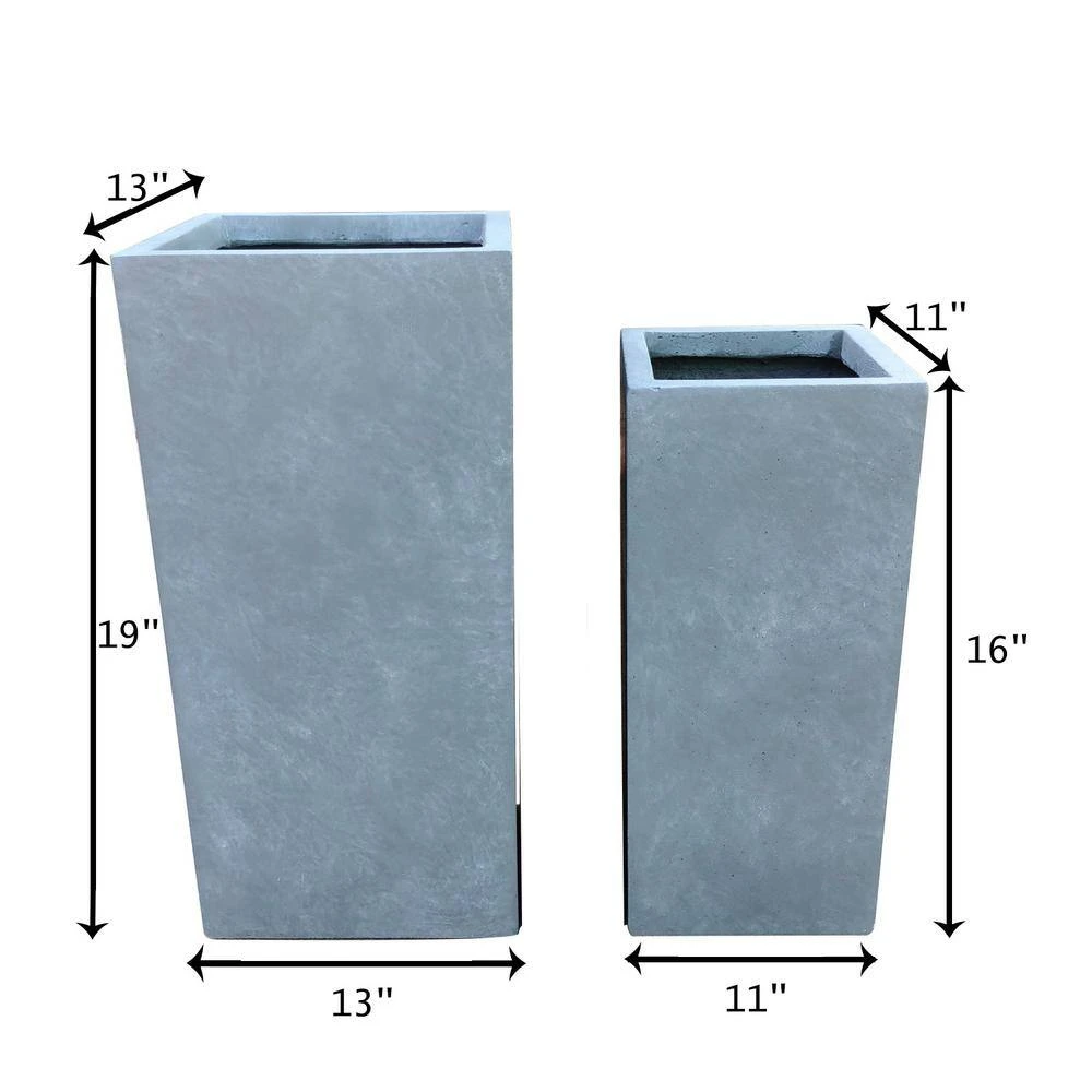 KANTE 19 in. and 16 in. H Square Slate Gray Concrete/Fiberglass Indoor Outdoor Modern Seamless Planters - Image 4