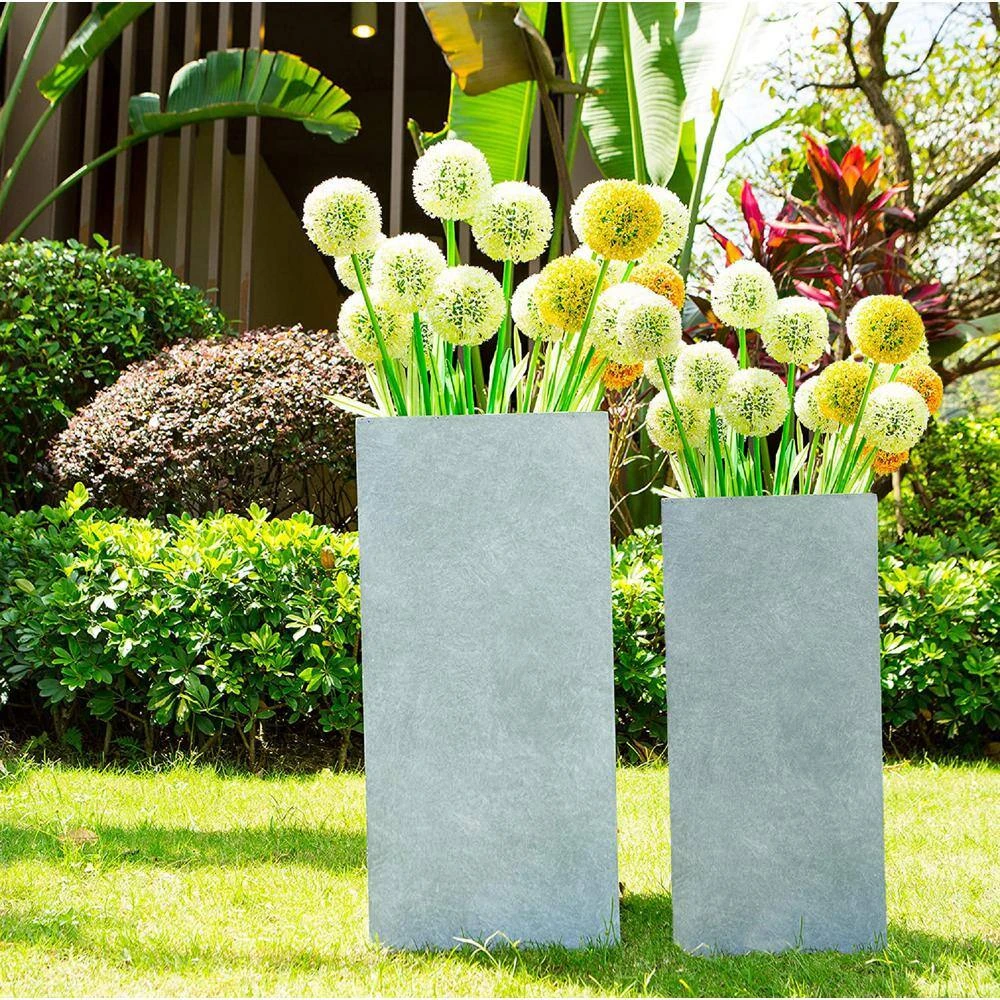 KANTE 19 in. and 16 in. H Square Slate Gray Concrete/Fiberglass Indoor Outdoor Modern Seamless Planters - Image 2