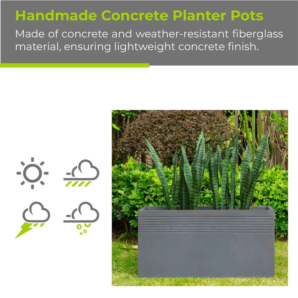 KANTE 31.5 in. L Slate Gray Lightweight Concrete Modern Rectangle Outdoor Planter - Image 3