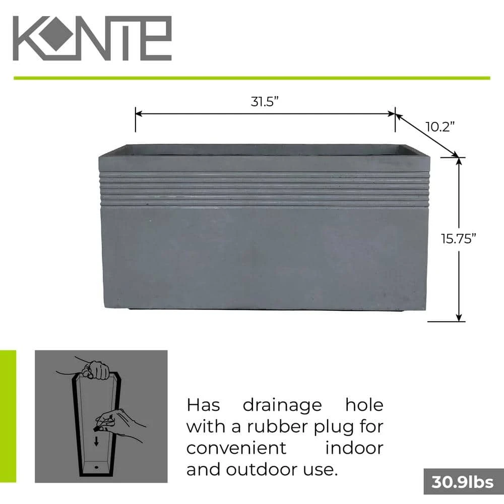 KANTE 31.5 in. L Slate Gray Lightweight Concrete Modern Rectangle Outdoor Planter - Image 7
