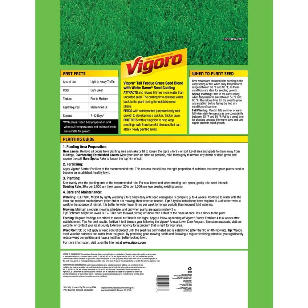 Vigoro 20 lbs. Tall Fescue Grass Seed Blend with Water Saver Seed Coating - Image 3