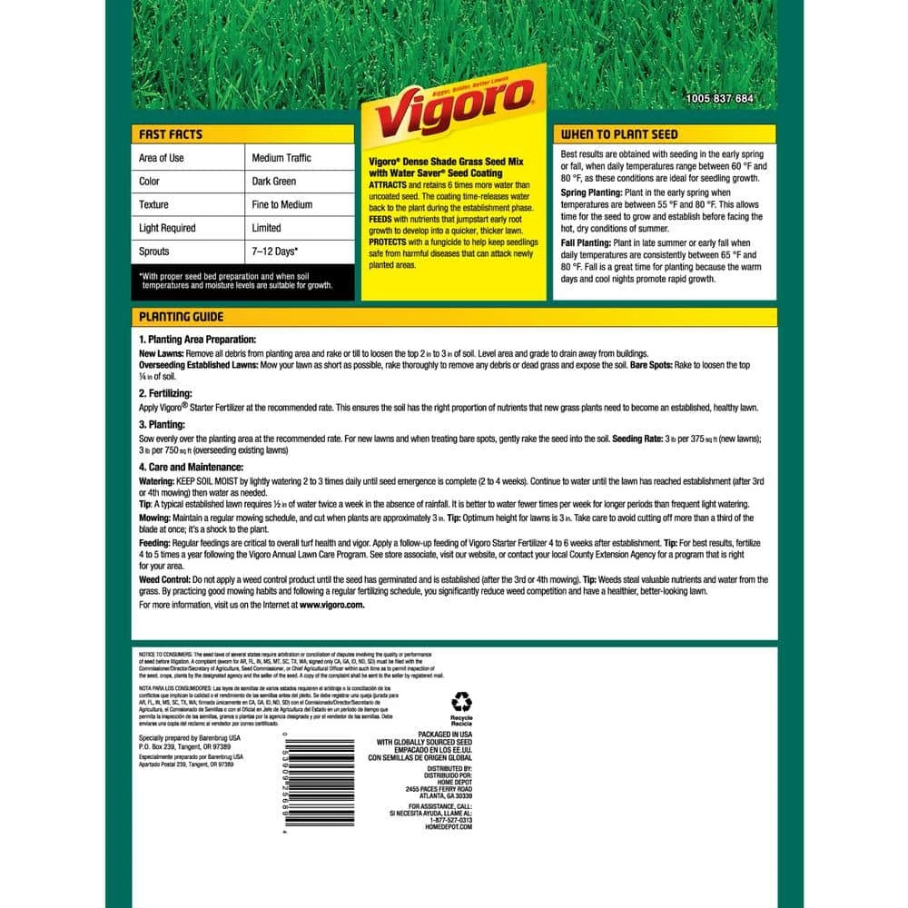 Vigoro 3 lbs. Dense Shade Grass Seed Mix with Water Saver Seed Coating - Image 3