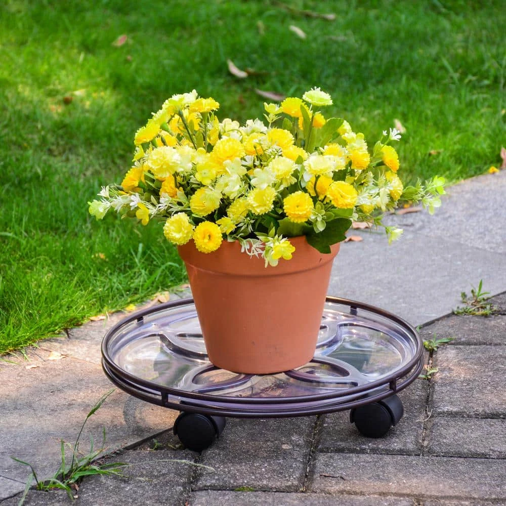 Vigoro 13.6 in. x 13.6 in. x 2.8 in. Brown Metal Plant Caddy - Image 4