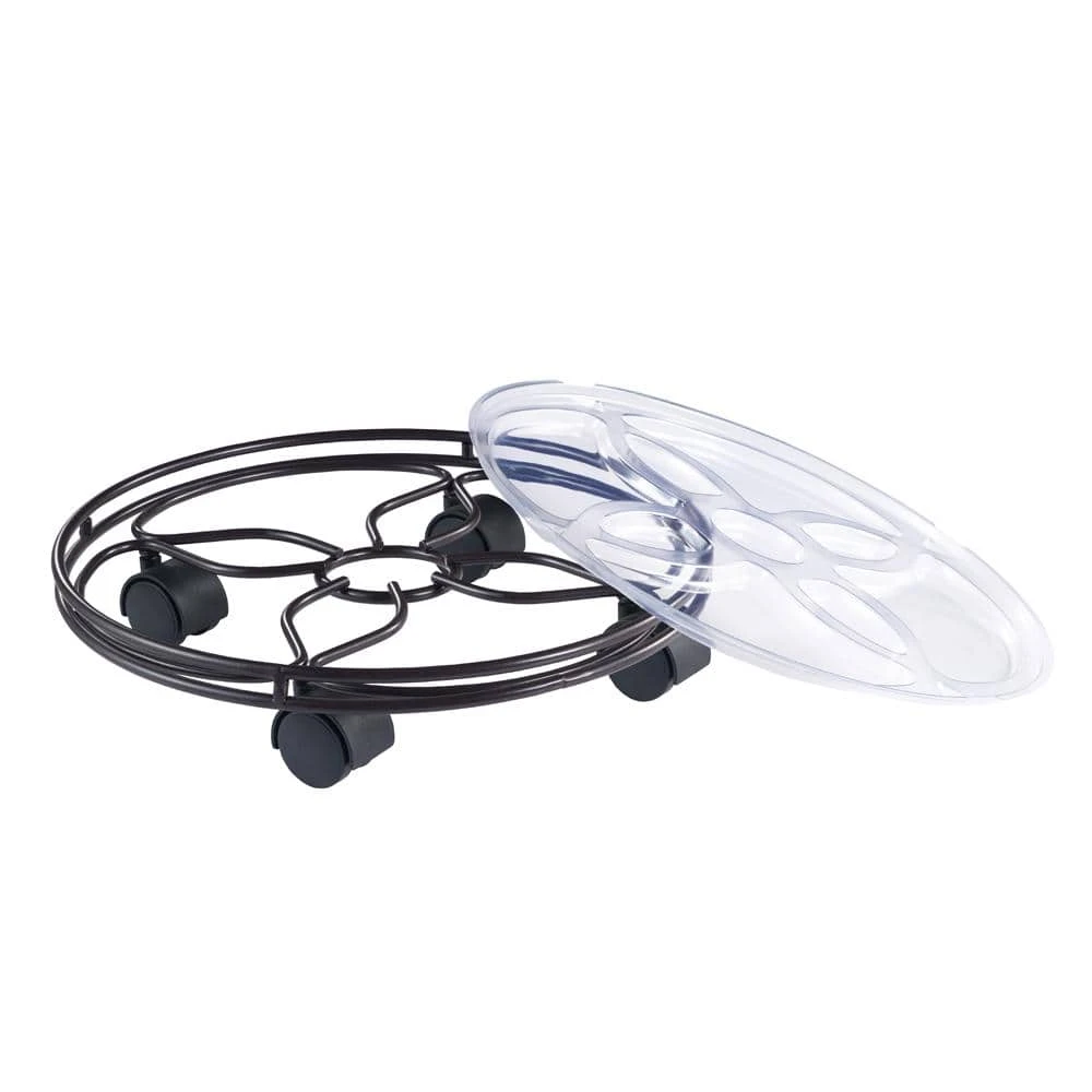 Vigoro 13.6 in. x 13.6 in. x 2.8 in. Brown Metal Plant Caddy - Image 2