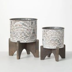 SULLIVANS White and Gray Flourish Metal Planter (Set of 2)