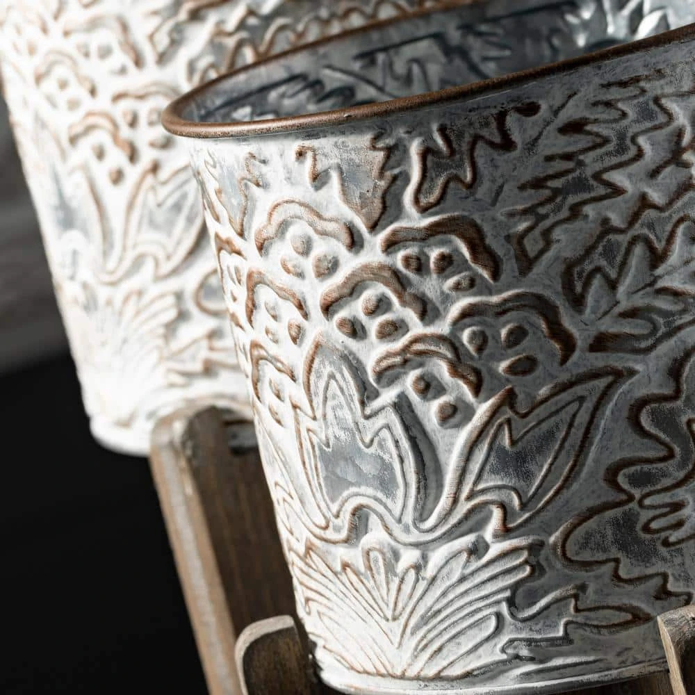 SULLIVANS White and Gray Flourish Metal Planter (Set of 2) - Image 2