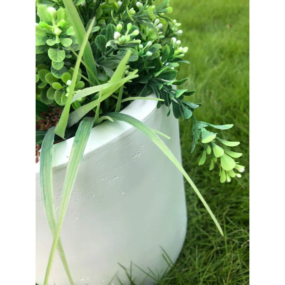 KANTE 12.9 in. Dia, Pure White Lightweight Concrete Modern Cylinder Outdoor Planter - Image 3