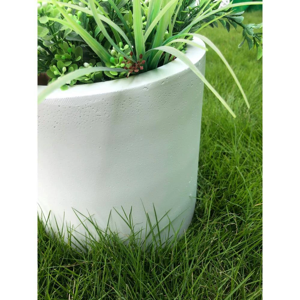 KANTE 12.9 in. Dia, Pure White Lightweight Concrete Modern Cylinder Outdoor Planter - Image 6