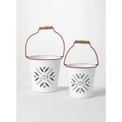 SULLIVANS White Joy Snowflake Metal Bucket (Set of 2)