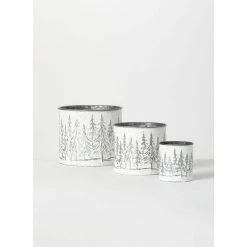 SULLIVANS White Weathered Metal Tree Planters - Set of 3