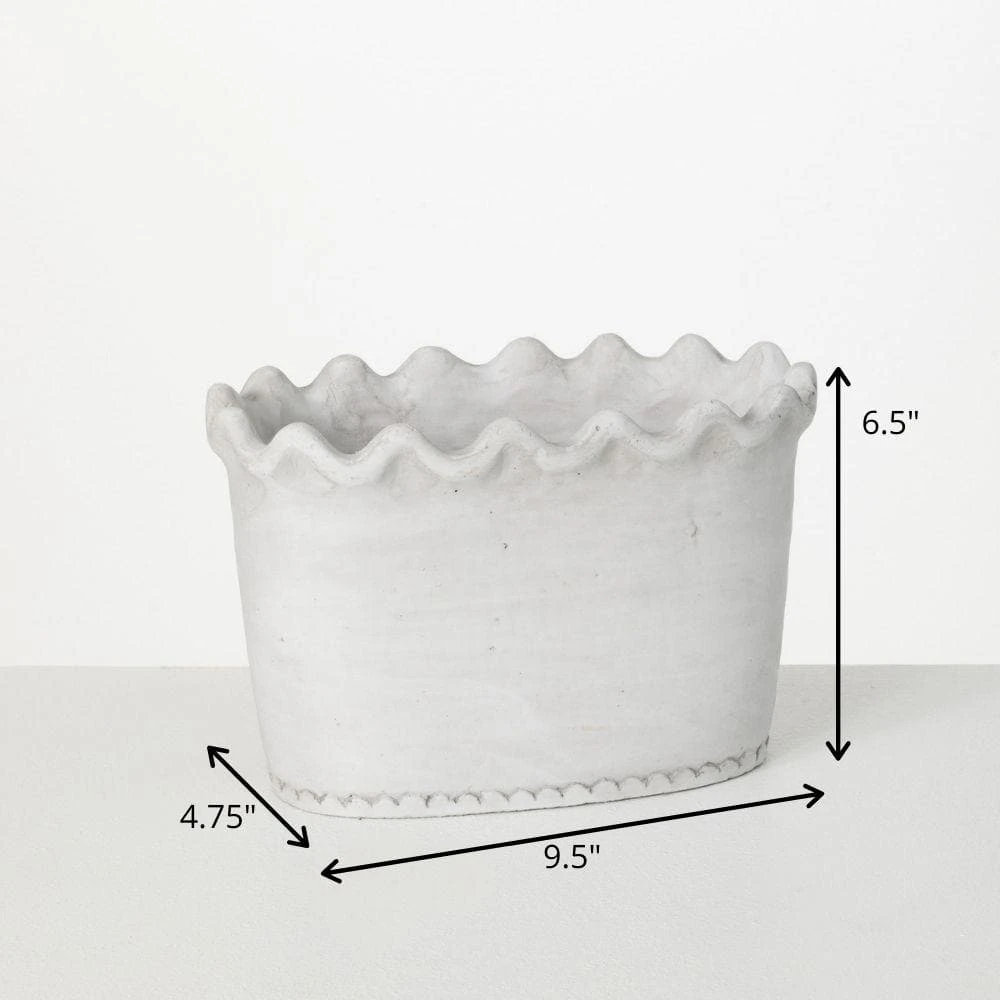 SULLIVANS White Scalloped Edge Cement Garden Pot - Image 4