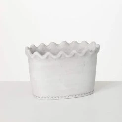 SULLIVANS White Scalloped Edge Cement Garden Pot